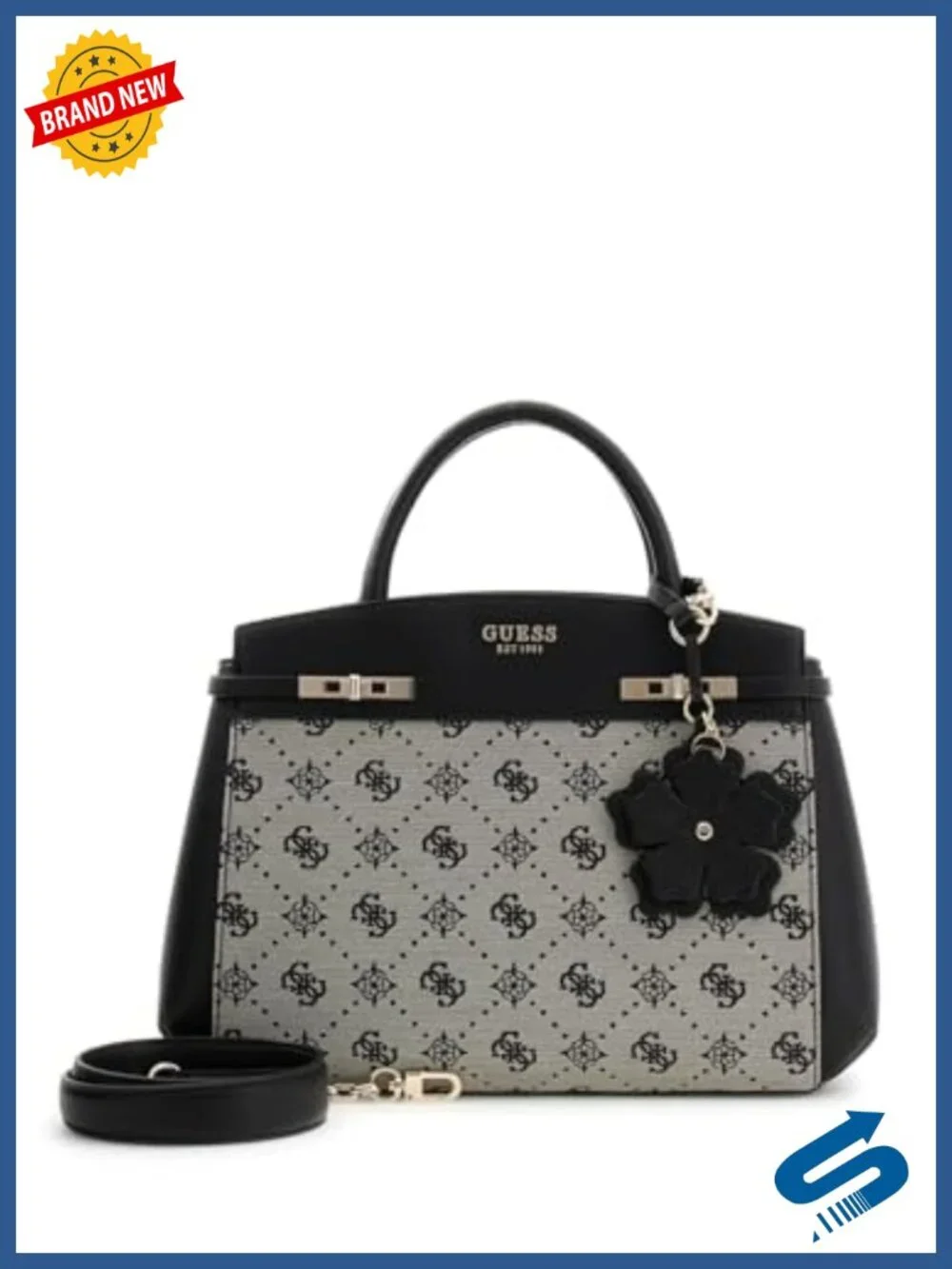 Triple Compartment Satchel with Shiny Gold Hardware, Back Zip, Removable Charm